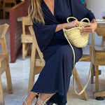 Batman sleeve V-neck solid color dress