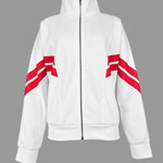 Long Sleeves Loose Split-Joint Striped Zipper Stand Collar Jackets Outerwear