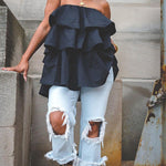 A-Line Loose Elasticity Layered Ruffled Solid Color Tube Vest Top