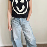 Always Happy Face Knit Unique Pattern Versatile Loose Tank Top