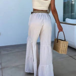 Casual elastic pants high waisted flared pants