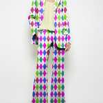 Long Sleeves Loose Buttoned Pockets Printed Shoulder Pad Notched Collar Blazer Jackets&Coats Outerwear