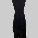 Loose Sleeveless Asymmetric Buttoned Ruffle Trim Solid Color Mock Neck Midi Dresses