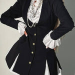 Altair Contrast Ruffled Shirt Patchwork Button Pleated Blazer Mini Dress