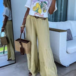 Casual elastic pants high waisted flared pants