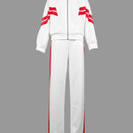 Long Sleeves Loose Split-Joint Striped Zipper Stand Collar Jackets Outerwear