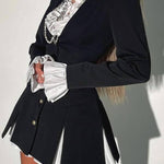 Altair Contrast Ruffled Shirt Patchwork Button Pleated Blazer Mini Dress