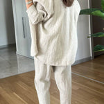 Casual Cotton Linen Shirt & Cropped Pants Two-Piece Set