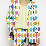 Long Sleeves Loose Buttoned Pockets Printed Shoulder Pad Notched Collar Blazer Jackets&Coats Outerwear