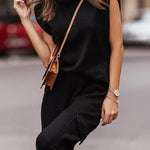 Black High Neck Knit Sweater Vest & Cargo Pants Set