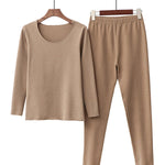 2PCS Plus Size Solid Color Round-Neck Top&Bottom Pajama Set