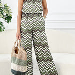 Bellini Brunching Ripple Print One Shoulder Top and Elastic Waist Pocketed Pants Set