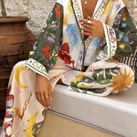 Bohemian Beauty Unique Print Long Sleeve Loose Shirt and Elastic Waist Pants Set