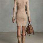 Maya | Suede Midi Dress with Floral Collar