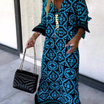 Basically Perfect Geometry Printed Long Sleeve Casual Maxi Dress