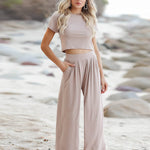 Simple Solid Color T-Shirt & Pants Two Pieces Set