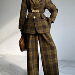 Plaid Split-Joint Lapel Jackets Woolen Coat