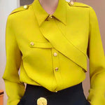 Long Sleeves Loose Asymmetric Buttoned Lapel Blouses&Shirts Tops