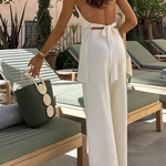 Beach Vacay Cowl Neck Back Tie-up Top and Stretch Straight Pants Suit