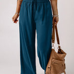 Casual Drawstring Shirred Elastic Waist Wide Leg Pants