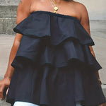 A-Line Loose Elasticity Layered Ruffled Solid Color Tube Vest Top
