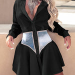 Long Sleeves Split-Side Lapel Collar Mini Dresses
