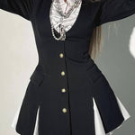 Altair Contrast Ruffled Shirt Patchwork Button Pleated Blazer Mini Dress