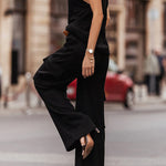 Black High Neck Knit Sweater Vest & Cargo Pants Set