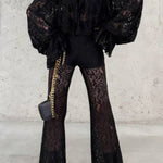 Black lace flared pants
