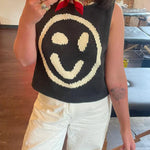 Always Happy Face Knit Unique Pattern Versatile Loose Tank Top