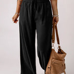 Casual Drawstring Shirred Elastic Waist Wide Leg Pants