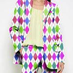Long Sleeves Loose Buttoned Pockets Printed Shoulder Pad Notched Collar Blazer Jackets&Coats Outerwear