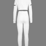 Long Sleeves Contrast Color Drawstring Zipper Tees&Pants Two Pieces Set