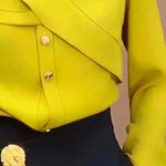 Long Sleeves Loose Asymmetric Buttoned Lapel Blouses&Shirts Tops