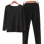 2PCS Plus Size Solid Color Round-Neck Top&Bottom Pajama Set