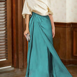 Half Sleeves Loose Asymmetric Contrast Color Pleated Split-Joint One-Shoulder Evening Dresses Maxi Dresses