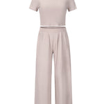 Simple Solid Color T-Shirt & Pants Two Pieces Set