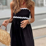 Bayside Beauty Wave Trim Patchwork Back Smocked Suspender Maxi Dress