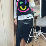 Always Happy Face Knit Unique Pattern Versatile Loose Tank Top