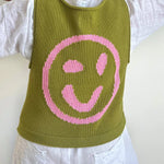 Always Happy Face Knit Unique Pattern Versatile Loose Tank Top
