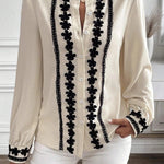 Beige Cute Flower Stand Neck Buttoned Shirt