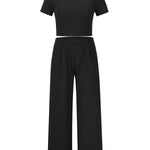 Simple Solid Color T-Shirt & Pants Two Pieces Set