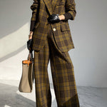 Plaid Split-Joint Lapel Jackets Woolen Coat