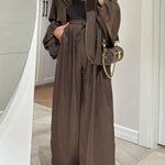 Brown Jacket + Drawstring Pants Casual Two-piece Suit
