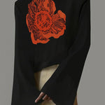 Flared Sleeves Long Sleeves Flower Print Round-neck T-Shirts Tops
