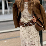 Beige Crochet Flowers Two-Piece Set