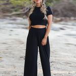 Simple Solid Color T-Shirt & Pants Two Pieces Set