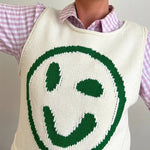 Always Happy Face Knit Unique Pattern Versatile Loose Tank Top