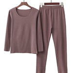 2PCS Plus Size Solid Color Round-Neck Top&Bottom Pajama Set