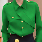 Long Sleeves Loose Asymmetric Buttoned Lapel Blouses&Shirts Tops